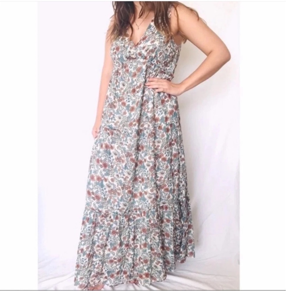 Rachel Zoe Floral Maxi Dress Women Medium Multi-Color V-Neck Tiered Boho
